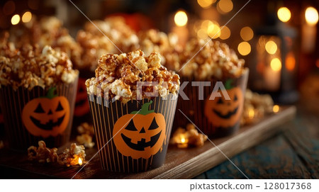 Caramel Popcorn in Halloween Cups 128017368