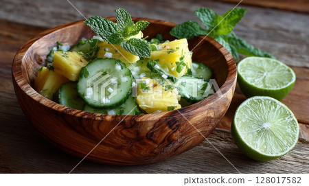 Refreshing Pineapple Cucumber Salad with Mint and Lime Refreshing Pineapple Cucumber Salad with Mint and Lime 128017582