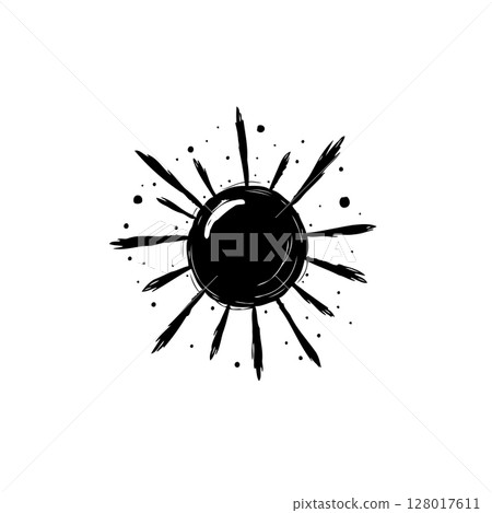 Abstract sun drawing in black and white with artistic texture detail art 128017611