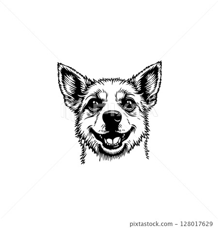 Charming canine portrait a detailed black and white drawing of a smiling dog 128017629