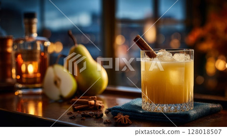 Golden Pear Cocktail with Cinnamon and Spice Golden Pear Cocktail with Cinnamon and Spice 128018507