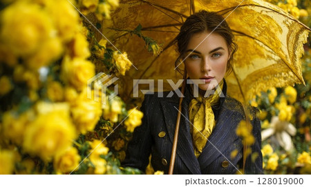 Portrait of a Woman with Freckles in Yellow Rose Garden Portrait of a Woman with Freckles in Yellow Rose Garden 128019000