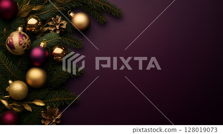 Elegant Christmas decoration with ornaments and natural elements for festive celebrations Elegant Christmas decoration with ornaments and natural elements for festive celebrations 128019073