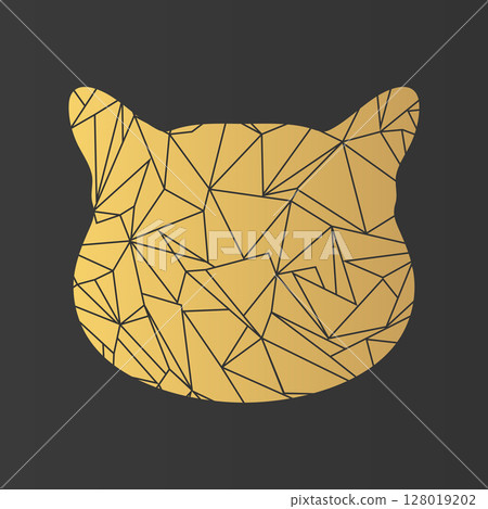 Abstract golden cat head silhouette with crystal pattern. Crystal cat silhouette. Vector illustration Abstract golden cat head silhouette with crystal pattern. Crystal cat silhouette. Vector illustration 128019202
