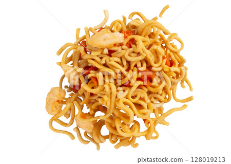 Pile of instant noodles on a white background 128019213