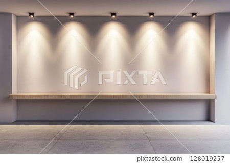 white empty room with large white wall white empty room with large white wall 128019257