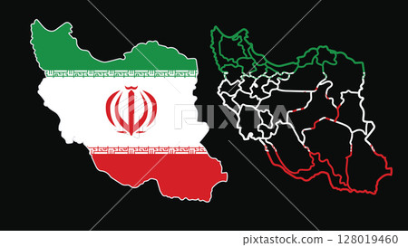 Iran Flag Map and Colorful Outline Provinces Vector Illustration Iran Flag Map and Colorful Outline Provinces Vector Illustration 128019460
