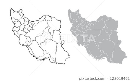 Map of Iran, outline and gray fill style, with provinces.Vector illustration Map of Iran, outline and gray fill style, with provinces.Vector illustration 128019461