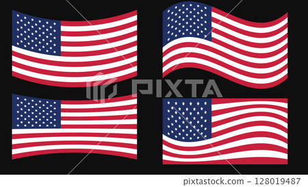 American waves flags collection.Usa flag icon.Vector illustration 128019487