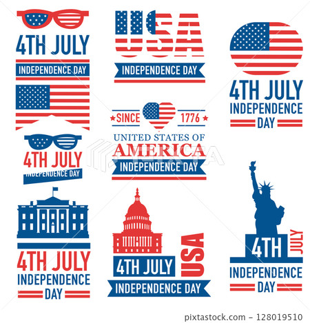 Banners of america independence day collection. labels at 4 july. 128019510