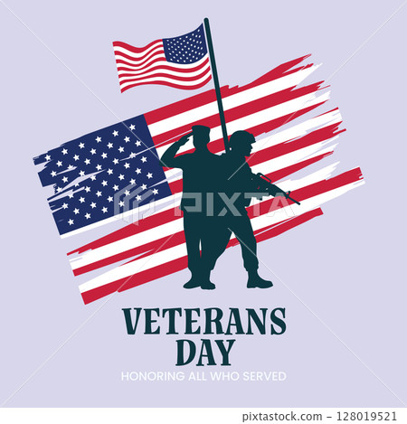 Veterans Day Tribute with Silhouetted Soldiers and American Flags Vector Veterans Day Tribute with Silhouetted Soldiers and American Flags Vector 128019521