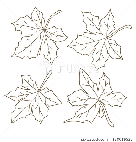 Hand drawn brown maple leaf line art collection. Vector illustration Hand drawn brown maple leaf line art collection. Vector illustration 128019523