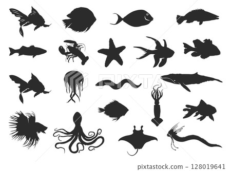 Sea fish silhouette, Fish clipart, Fish silhouette, Saltwater fish silhouette, Sea fish svg, Ocean fish silhouette, Sea fish vector 128019641