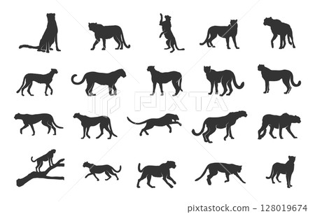 Cheetah silhouette, Cheetah running silhouettes, Cheetah svg, Cheetah vector illustration 128019674