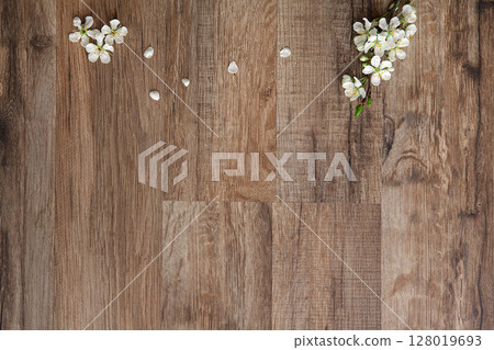 Wooden Floor Background With Delicate White Flowers Arranged Simple and Elegant Wooden Floor Background With Delicate White Flowers Arranged Simple and Elegant 128019693