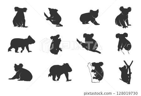 Koala silhouettes, Koala bear silhouette, Koala svg, Koala bear svg, Koala silhouette, Koala bear vector illustration 128019730