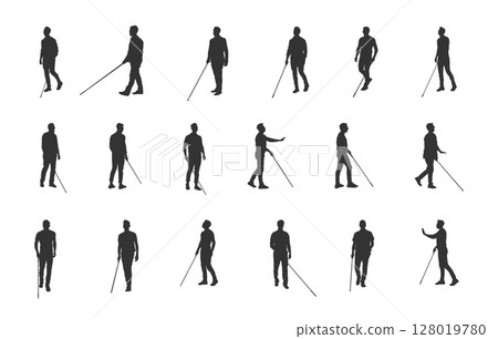 Blind man walking svg, Blind man svg, Blind man walking silhouette, Blind man silhouette, Blind people walking silhouette, Blind people walking svg, Blind man vector set 128019780