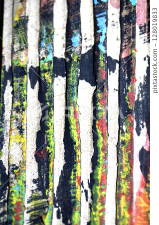 Thick Textured Lined Dirty Dried Scraped Paint in Different Colours Graffiti Overlap Cardboard Background Thick Textured Lined Dirty Dried Scraped Paint in Different Colours Graffiti Overlap Cardboard Background 128019833