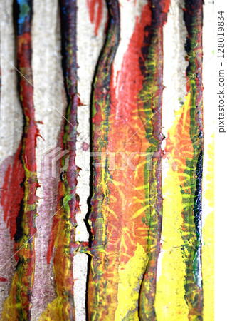 Thick Textured Lined Dirty Dried Scraped Paint in Different Colours Graffiti Overlap Cardboard Background Thick Textured Lined Dirty Dried Scraped Paint in Different Colours Graffiti Overlap Cardboard Background 128019834