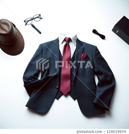 male suit with hat and tie 128019934