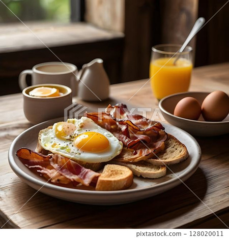 Traditional Breakfast in Farmhouse Cafe with Vintage Charm 128020011