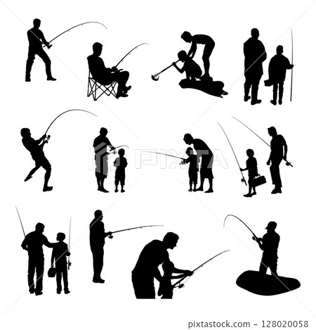 Fishing silhouette, Fishing man silhouette set, Fishing man vector -V01 Fishing silhouette, Fishing man silhouette set, Fishing man vector -V01 128020058