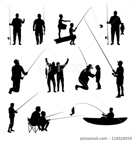 Fishing silhouette, Fishing man silhouette set-V02 128020059