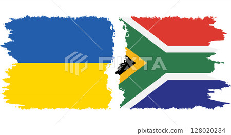 South Africa and Ukraine grunge flags connection vector 128020284