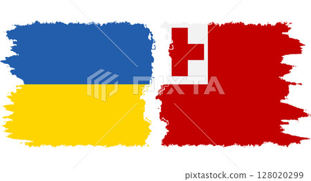 Tonga and Ukraine grunge flags connection vector 128020299