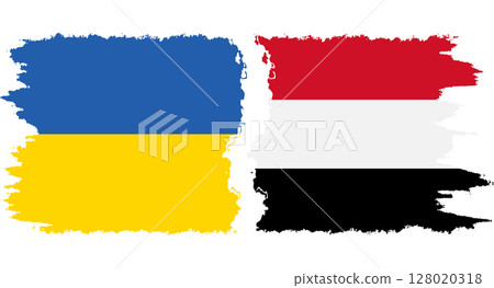 Yemen and Ukraine grunge flags connection vector 128020318