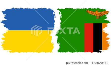 Zambia and Ukraine grunge flags connection vector 128020319