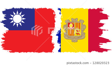 Andorra and Taiwan grunge flags connection vector 128020323