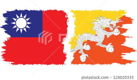 Bhutan and Taiwan grunge flags connection vector 128020335