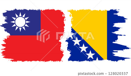Bosnia and Herzegovina and Taiwan grunge flags connection vector 128020337