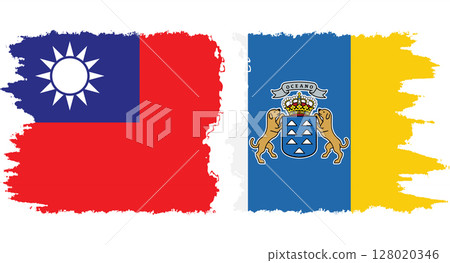 Canary Islands and Taiwan grunge flags connection vector 128020346