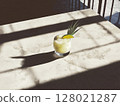 Creamy pina colada cocktail with lime on neutral stone background, top view. 128021287