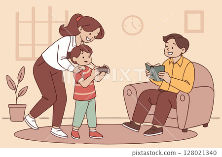 The family spending time together at home. Cartoon style. Vector illustration 128021340