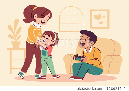 The family spending time together at home. Cartoon style. Vector illustration 128021341