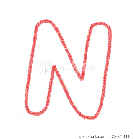 字母N 手寫字母 可愛素材 紅色插畫素材圖示 蠟筆風格 128021416