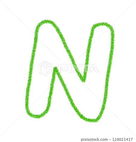字母N 手寫字母 可愛素材 綠色 插圖素材 圖示 蠟筆風格 128021417