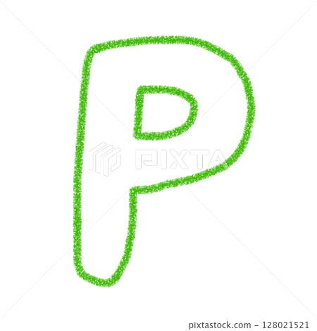 字母P 手寫字母 可愛素材 綠色插畫素材 圖示 蠟筆風格 128021521