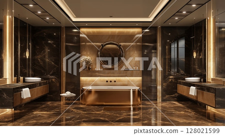 Luxurious modern bathroom interior design. Elegant home decor concept. 128021599