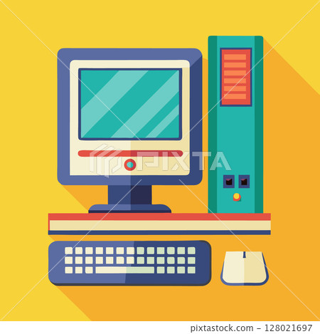 Desktop pc image. Cartoon style. Vector illustration. 128021697