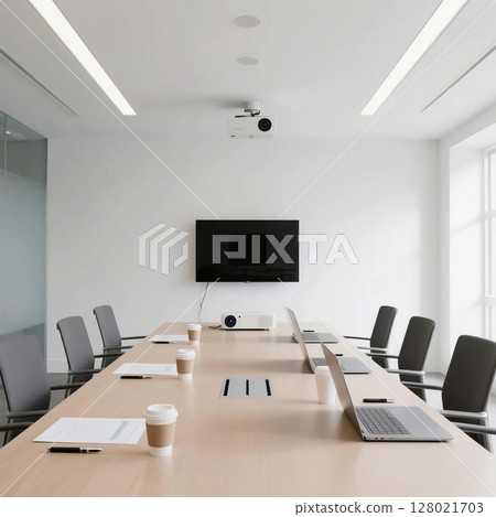 Business meeting prepared in a modern conference room 128021703