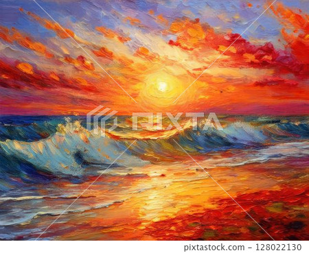 紅色的天空、溫柔的海浪、海上的落日、金色的沙灘和閃閃發光的貝殼。 128022130