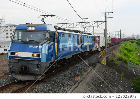 EH200-18 towed container train on the Musashino Line 128022972