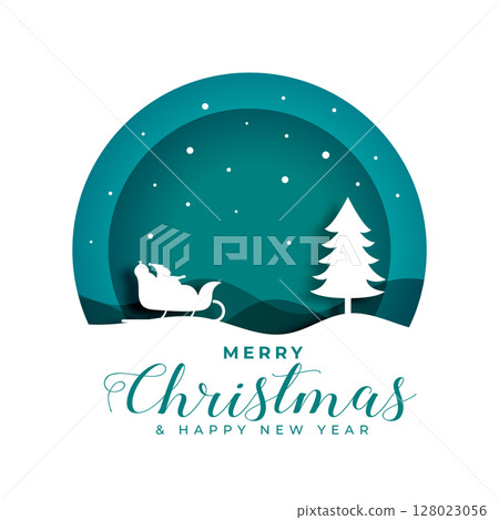 papercut style santa claus and tree merry christmas background design papercut style santa claus and tree merry christmas background design 128023056