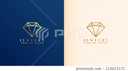 luxury jewelry logo template with diamond icon in line style luxury jewelry logo template with diamond icon in line style 128023171