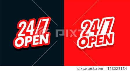 24 hour open service red sticker template business promo 128023184