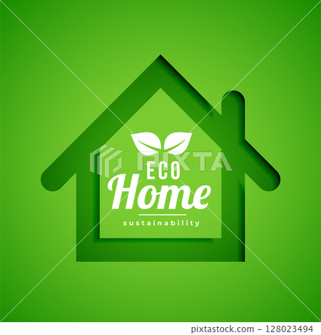 papercut style bio friendly eco home icon background design papercut style bio friendly eco home icon background design 128023494